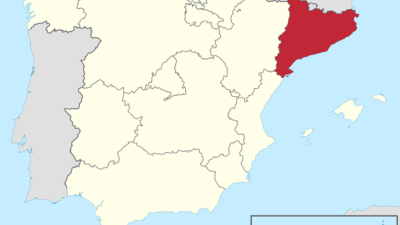 En karta över Spanien där Katalonien är rödmarkerat.