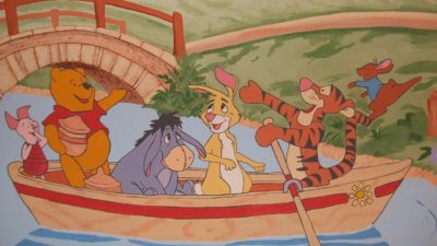 Nalle puh, Ior, Kanin, Nasse, och Tiger åker båt.