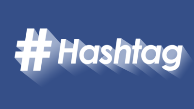 Ordet #Hashtag i vit text på blå bakgrund